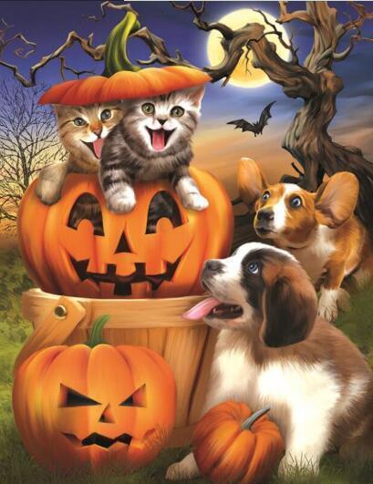 Diamond Painting Halloween Blije Katten En Honden-Diamond Painter