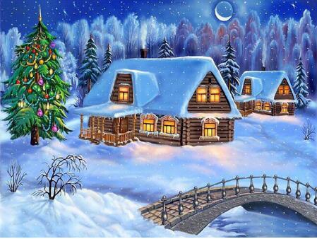 Diamond Painting Kerstmis Huis Met Sneeuwpakket-Diamond Painter