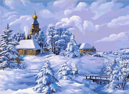 Diamond Painting Kerstmis Met Een Kerk-Diamond Painter