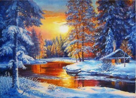 Diamond Painting Kerstmis Met Lage Zon-Diamond Painter