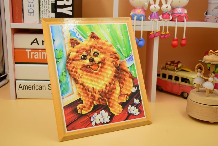 Kinder Fotolijst Standaard Met Diamant Painting - Bruine Schattige Hond-Diamond Painter